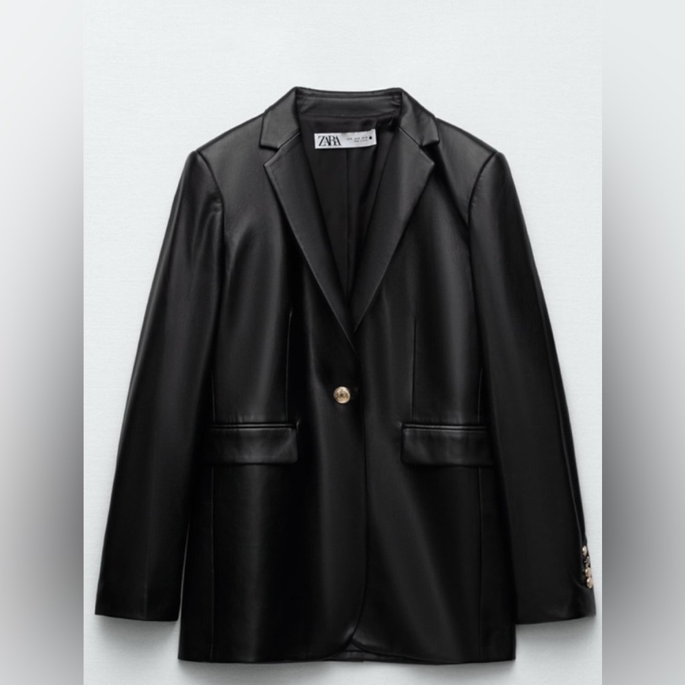 Zara Black Faux Leather Blazer, Size Small. Never worn.